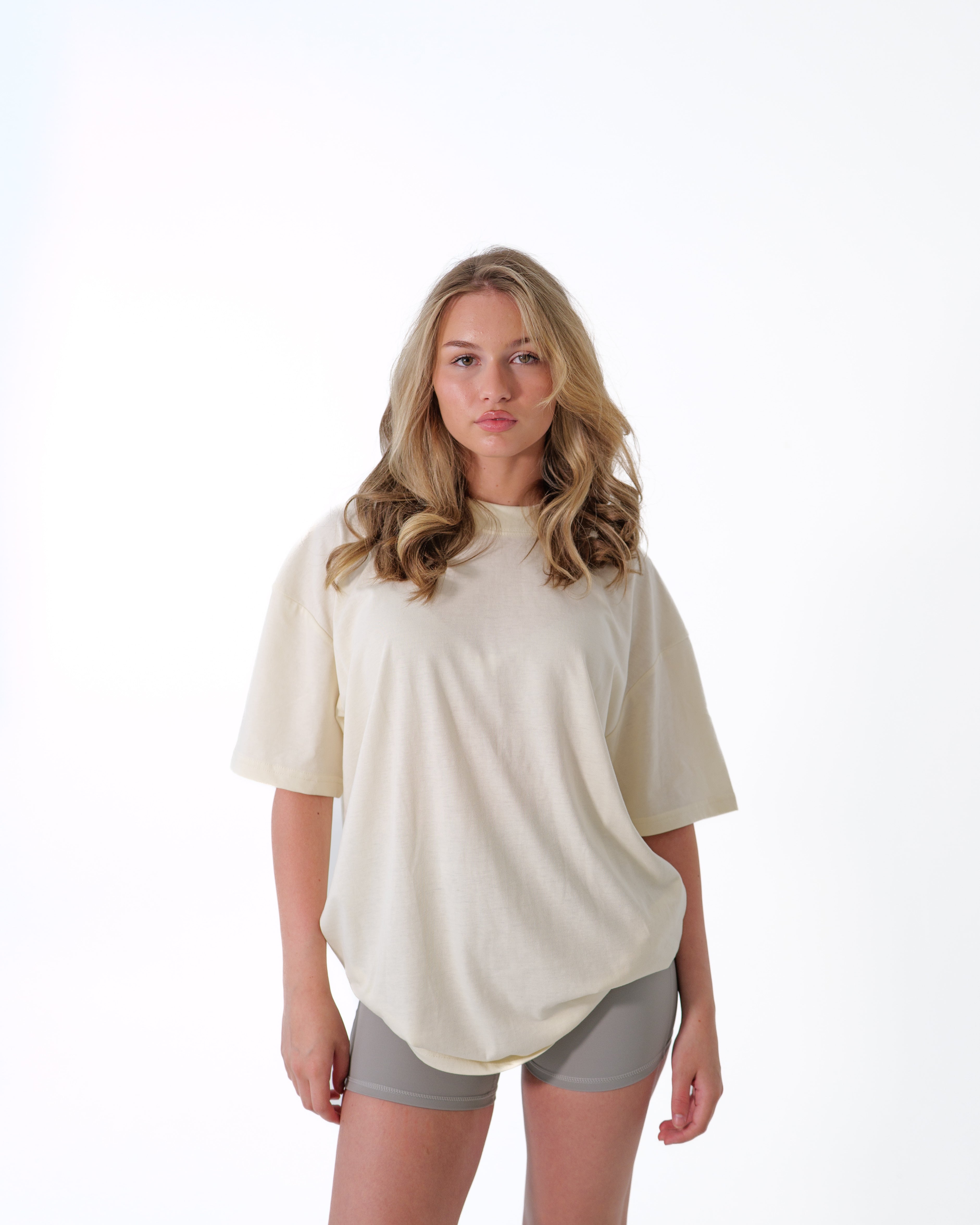 Beige Oversized Cotton T-Shirt – Casual Relaxed Fit